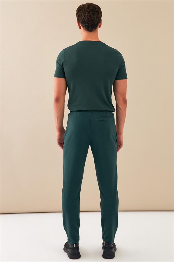 Escetic Yeşil Erkek Slimfit Kalıp Nefes Alabilen Pamuklu Drops İnterlok Kumaş Spor Eşofman Altı S0005