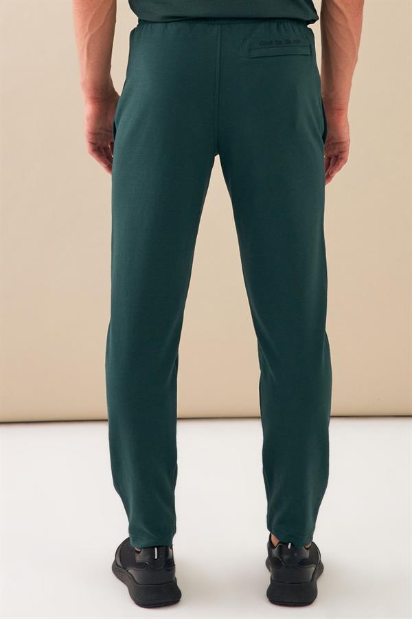 Escetic Yeşil Erkek Slimfit Kalıp Nefes Alabilen Pamuklu Drops İnterlok Kumaş Spor Eşofman Altı S0005