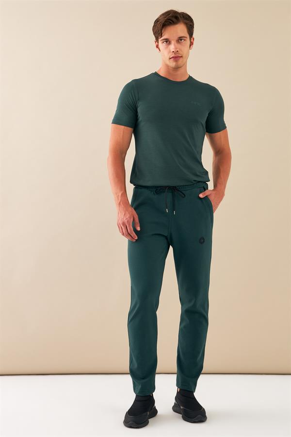 Escetic Yeşil Erkek Slimfit Kalıp Nefes Alabilen Pamuklu Drops İnterlok Kumaş Spor Eşofman Altı S0005