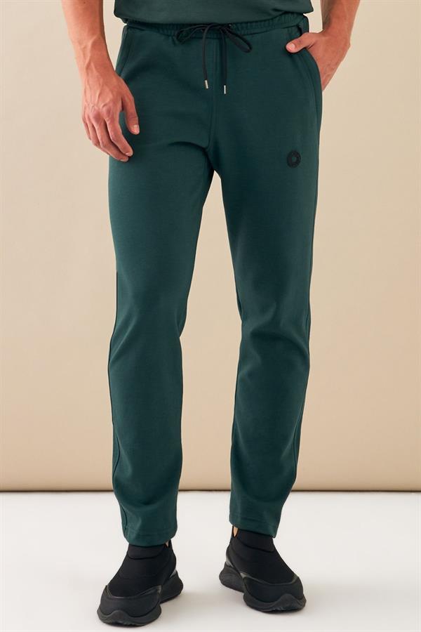 Escetic Yeşil Erkek Slimfit Kalıp Nefes Alabilen Pamuklu Drops İnterlok Kumaş Spor Eşofman Altı S0005