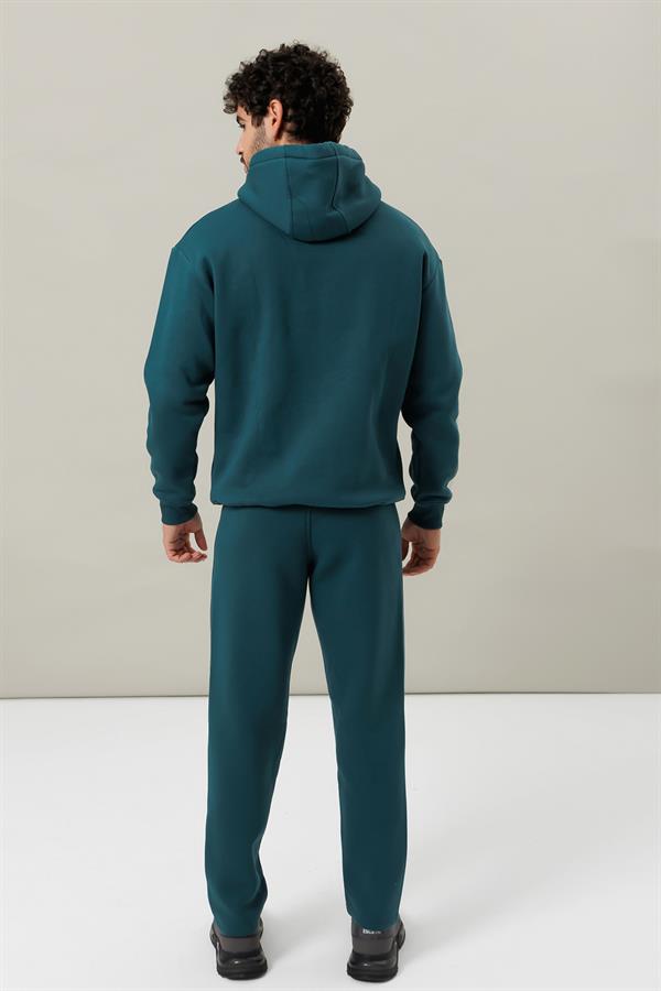 Escetic Yeşil Polarlı Rahat Kalıp Kalın Kışlık Erkek Eşofman Takımı A3138