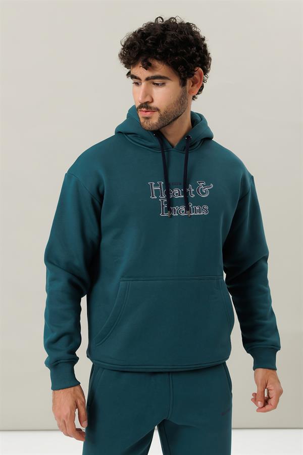 Escetic Yeşil Polarlı Rahat Kalıp Kalın Kışlık Erkek Eşofman Takımı A3138