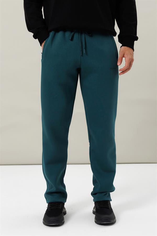 Escetic Yeşil Rahat Kalıp 3 İplik İçi Polarlı Kışlık Kalın Erkek Eşofman Altı B1590