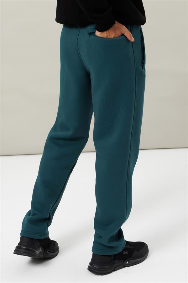 Escetic Yeşil Rahat Kalıp 3 İplik İçi Polarlı Kışlık Kalın Erkek Eşofman Altı B1590