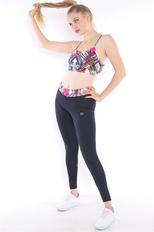 Escetic Lacivert Kadın Spor Polyester Normal Bel Büstiyer Takım Fitnes Yoga Bra 0313