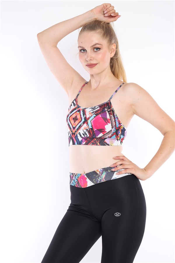 Escetic Siyah Kadın Spor Polyester Normal Bel Büstiyer Takım Fitnes Yoga Bra 0313