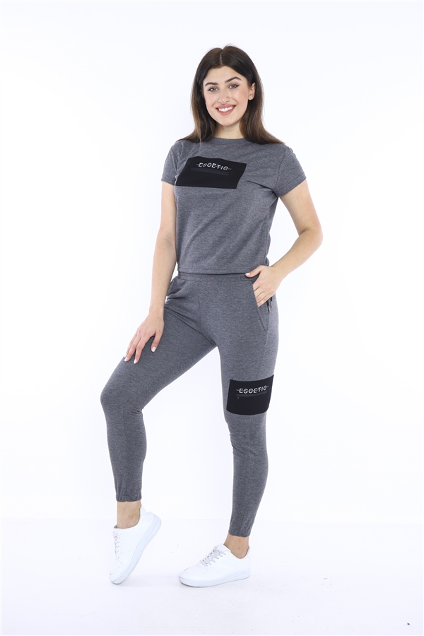 Escetic G3 Melanj Kadın Dokuma Detaylı ABD Pike Nefes Alan T-shirt Takım A3004