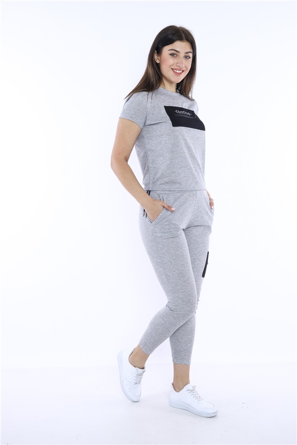 Escetic G2 Melanj Kadın Dokuma Detaylı ABD Pike Nefes Alan T-shirt Takım A3004