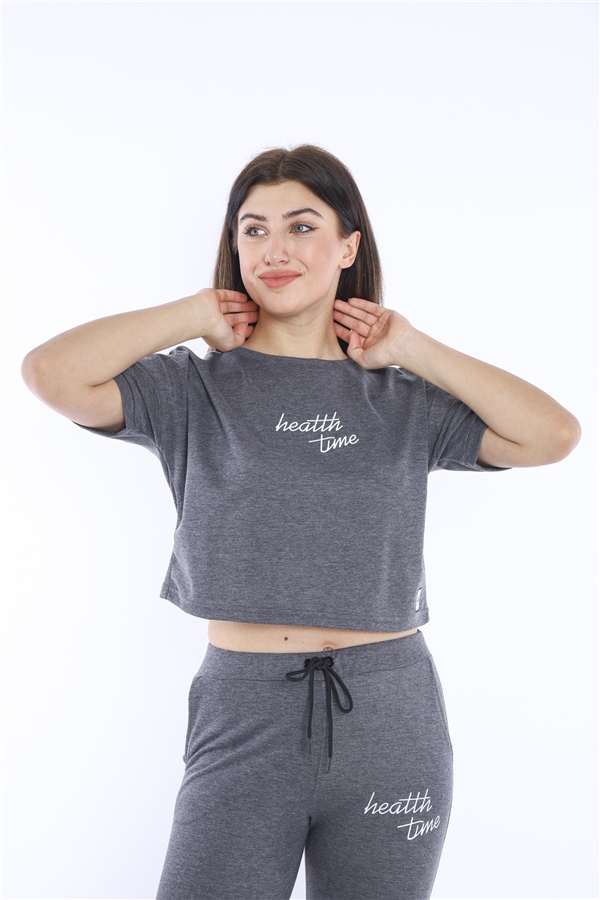 Escetic G3 Melanj Kadın Baskı Şerit Detaylı ABD Pike Nefes Alan T-shirt Takım A3000