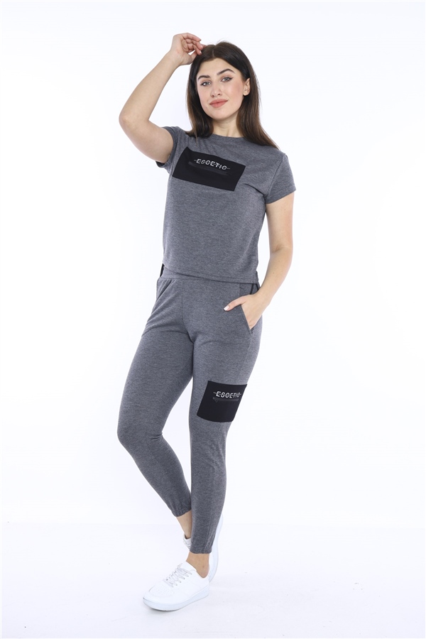 Escetic G3 Melanj Kadın Dokuma Detaylı ABD Pike Nefes Alan T-shirt Takım A3004