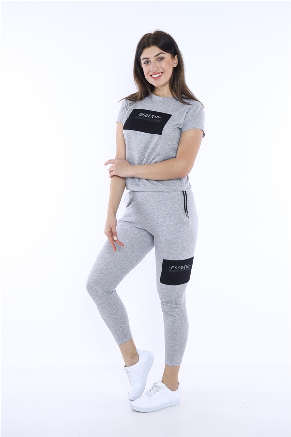 Escetic G2 Melanj Kadın Dokuma Detaylı ABD Pike Nefes Alan T-shirt Takım A3004