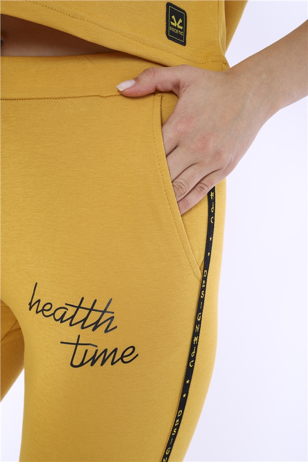 Escetic Hardal Kadın Baskı Şerit Detaylı ABD Pike Nefes Alan T-shirt Takım A3000