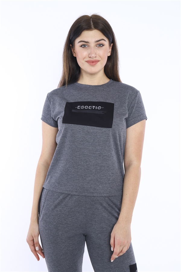 Escetic G3 Melanj Kadın Dokuma Detaylı ABD Pike Nefes Alan T-shirt Takım A3004