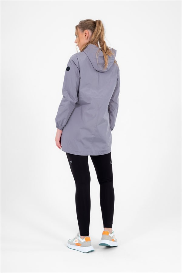 Escetic Kadın Gri Rüzgarlık Sabit Kapüşonlu Desenli Astarlı Su İtici Mevsimlik İnce Ceket 6562