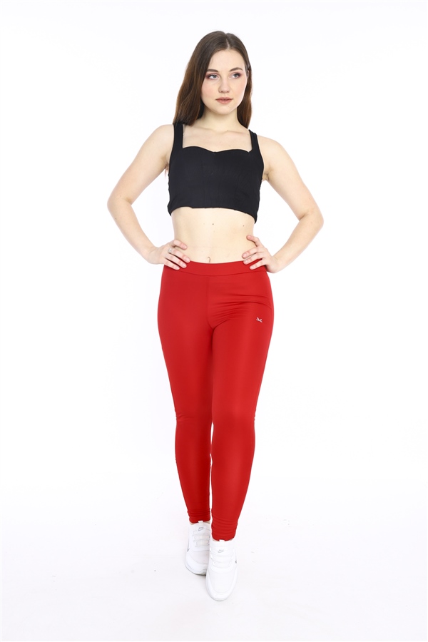 Escetic Kırmızı Kadın Polyester Normal Bel Nefes Alabilen Spor Tayt 0282