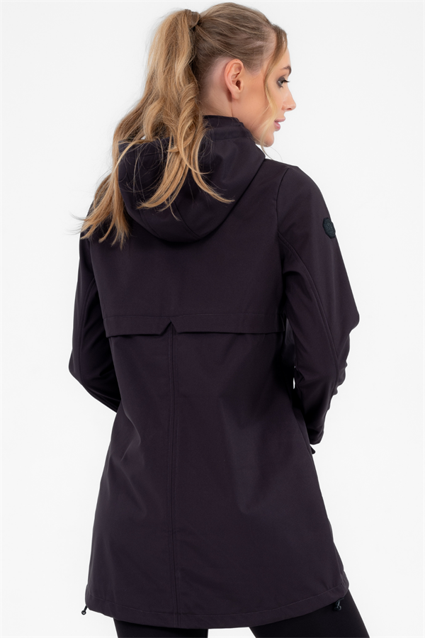 Escetic Koyu Gri Çıkarılabilir Kapüşonlu 2 Cepli Su Ve Rüzgar Geçirmez Kadın Softshell Mont 6331