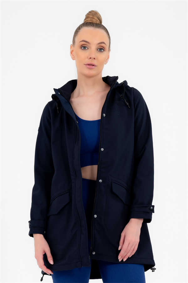 Escetic Lacivert Çıkarılabilir Kapüşonlu 2 Cepli Su Ve Rüzgar Geçirmez Kadın Softshell Mont 6331