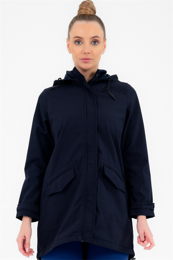 Escetic Lacivert Çıkarılabilir Kapüşonlu 2 Cepli Su Ve Rüzgar Geçirmez Kadın Softshell Mont 6331