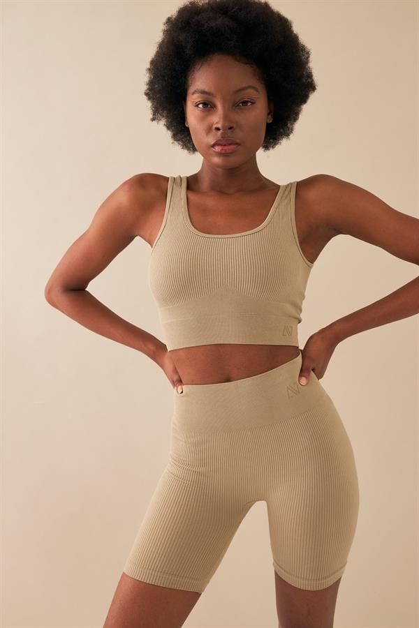 Kadın Midstone Toparlayıcı Yüksek Bel Esnek Fitness Yoga Plates Bra Şort Tayt Takım A3087