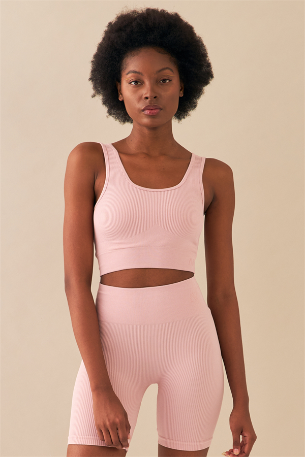Kadın Pembe Toparlayıcı Yüksek Bel Esnek Fitness Yoga Plates Bra Şort Tayt Takım A3087