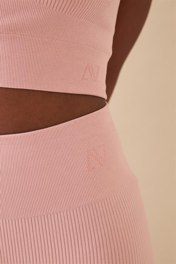 Kadın Pembe Toparlayıcı Yüksek Bel Esnek Fitness Yoga Plates Bra Şort Tayt Takım A3087