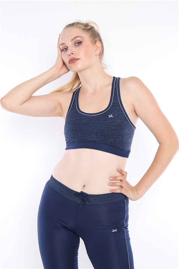 Escetic Kadın Royal Kırçıllı Fitness Bra Yoga Spor Büstiyer Kapri Tayt Takım 0116-1