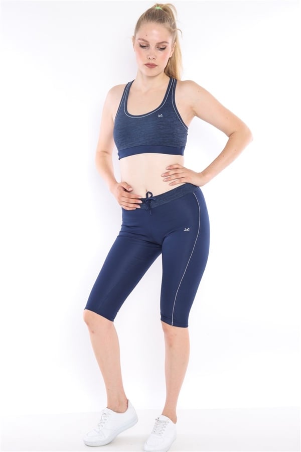 Escetic Kadın Royal Kırçıllı Fitness Bra Yoga Spor Büstiyer Kapri Tayt Takım 0116-1
