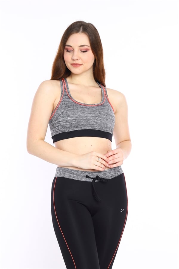 Escetic Kadın Siyah Kırçıllı Fitness Bra Yoga Spor Büstiyer Kapri Tayt Takım 0116-1