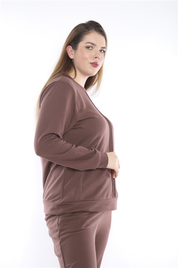 Escetic Kahve Battal Beden 3 İplik Nefes Alabilen Spor Sweat Eşofman Takımı A3052