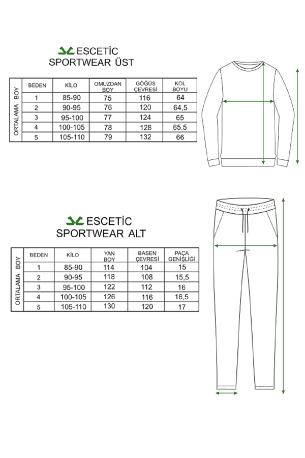 Escetic Kahve Battal Beden 3 İplik Nefes Alabilen Spor Sweat Eşofman Takımı A3052