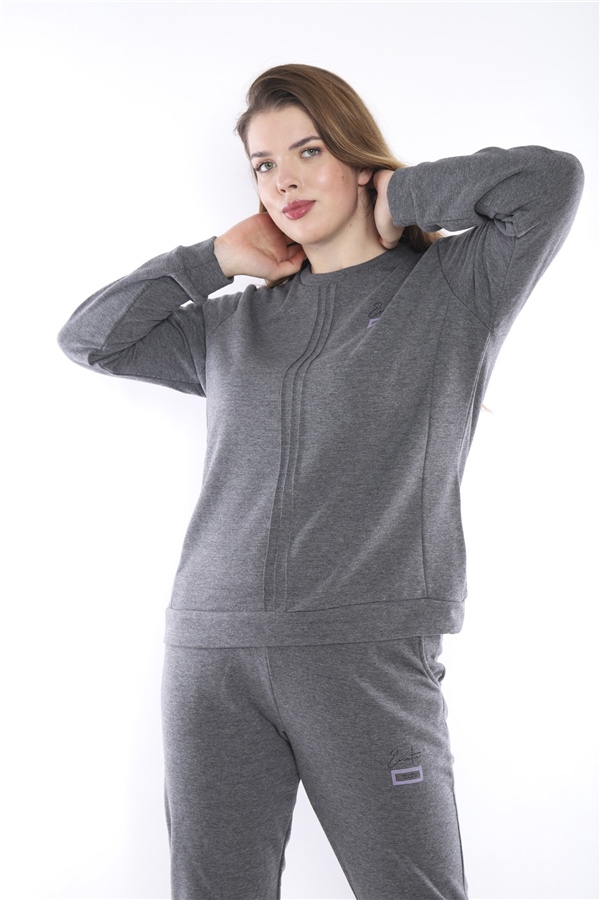 Escetic G3 Melanj Battal Beden 3 İplik Nefes Alabilen Spor Sweat Eşofman Takımı A3052