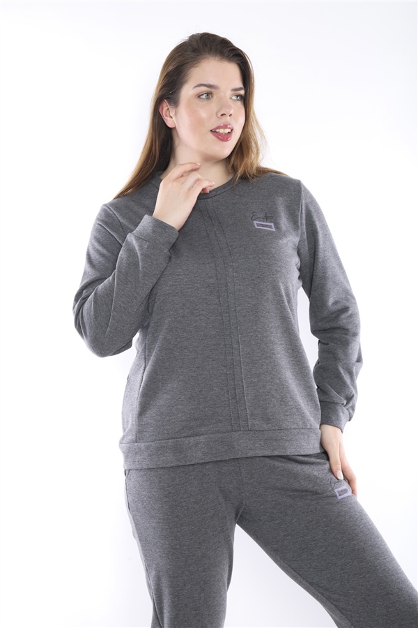 Escetic G3 Melanj Battal Beden 3 İplik Nefes Alabilen Spor Sweat Eşofman Takımı A3052