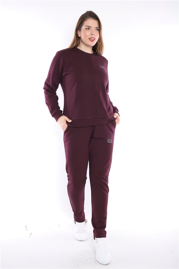 Escetic Mürdüm Battal Beden 3 İplik Nefes Alabilen Spor Sweat Eşofman Takımı A3052