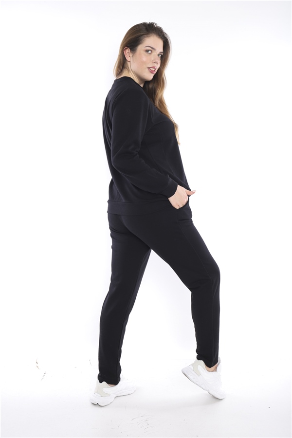 Escetic Siyah Battal Beden 3 İplik Nefes Alabilen Spor Sweat Eşofman Takımı A3052