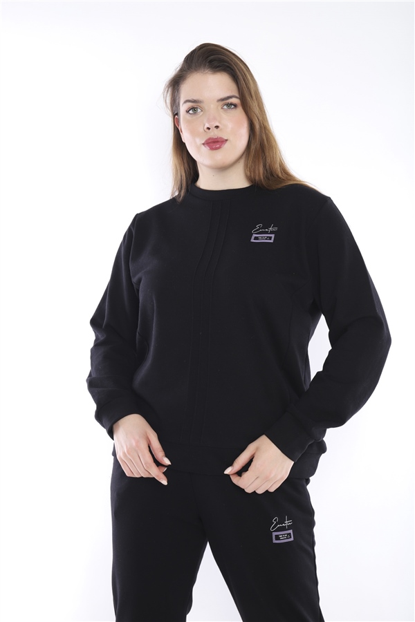 Escetic Siyah Battal Beden 3 İplik Nefes Alabilen Spor Sweat Eşofman Takımı A3052