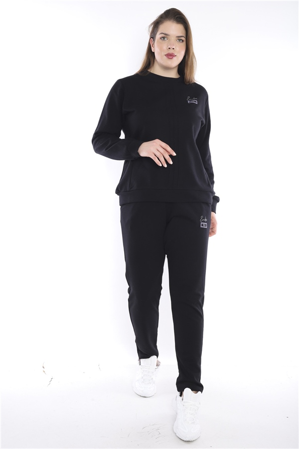 Escetic Siyah Battal Beden 3 İplik Nefes Alabilen Spor Sweat Eşofman Takımı A3052