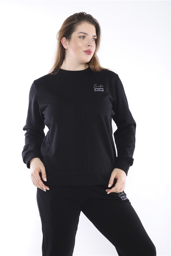 Escetic Siyah Battal Beden 3 İplik Nefes Alabilen Spor Sweat Eşofman Takımı A3052