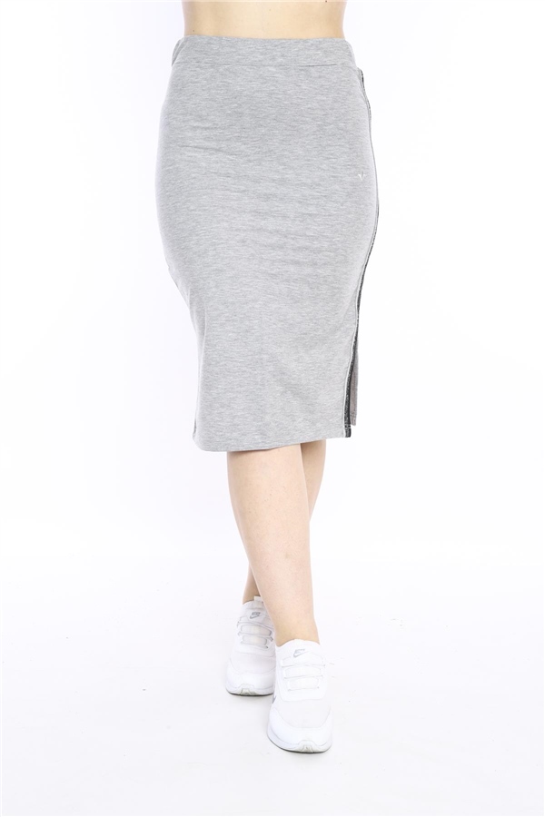 Escetic Kadın G2 (Açık Gri) Süper 2 İplik Yırtmaç Şerit Detaylı Spor Etek 0617