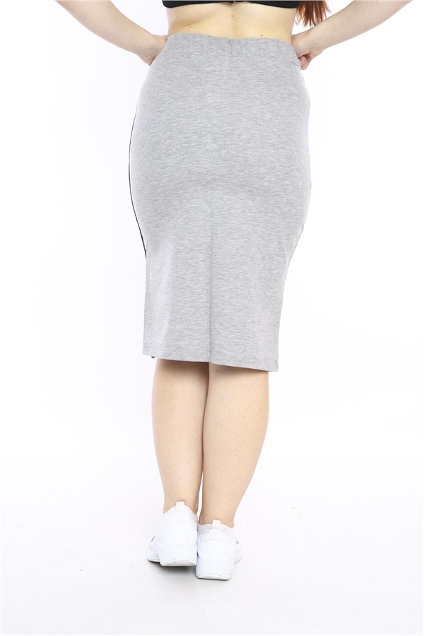 Escetic Kadın G2 (Açık Gri) Süper 2 İplik Yırtmaç Şerit Detaylı Spor Etek 0617