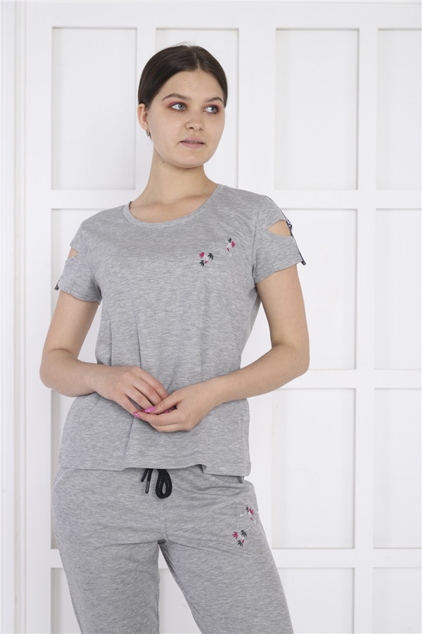 Escetic G2 Melanj Kadın Nakış Detaylı ABD Pike Nefes Alan T-shirt Takım A3068