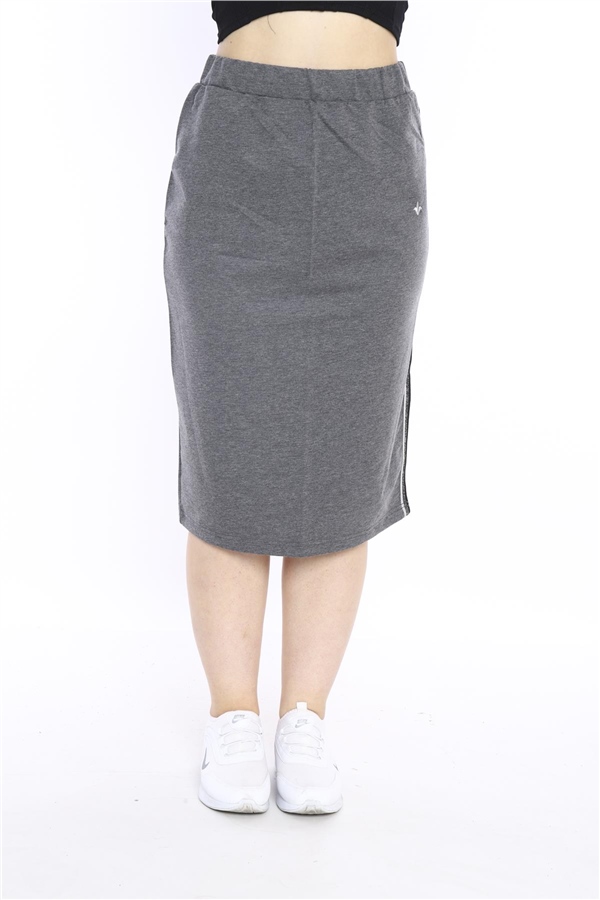 Escetic G3 (Koyu Gri) Kadın Süper 2 İplik Yırtmaç Şerit Detaylı Spor Etek 0617