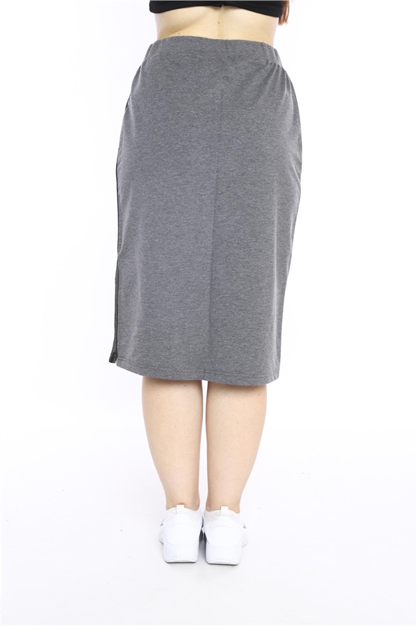 Escetic G3 (Koyu Gri) Kadın Süper 2 İplik Yırtmaç Şerit Detaylı Spor Etek 0617