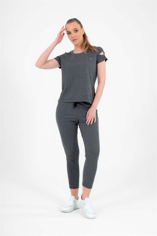 Escetic G3 Melanj Kadın Nakış Detaylı ABD Pike Nefes Alan T-shirt Takım A3068