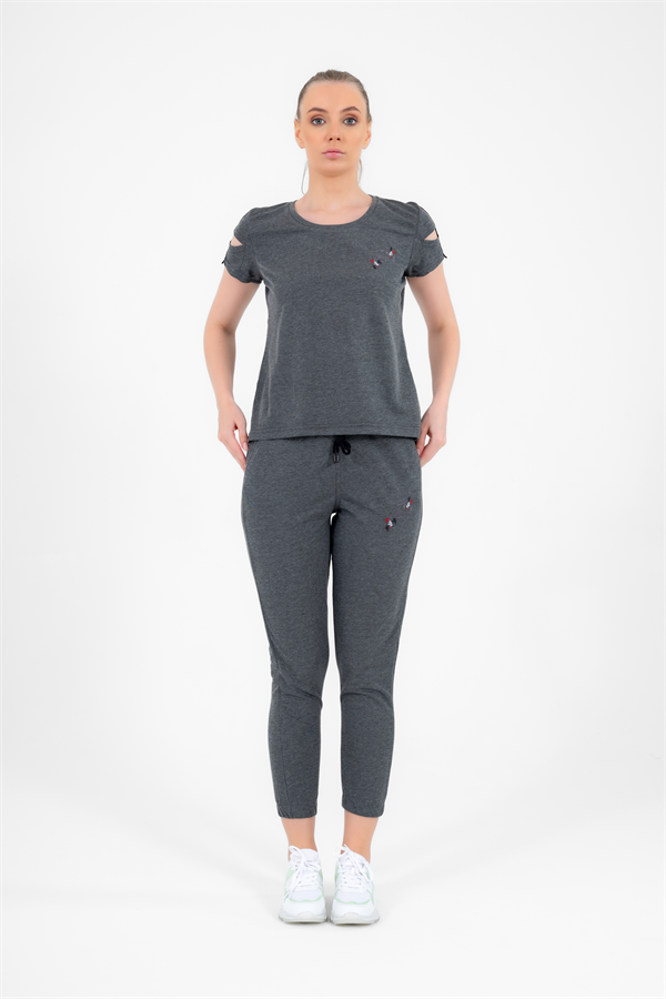 Escetic G3 Melanj Kadın Nakış Detaylı ABD Pike Nefes Alan T-shirt Takım A3068