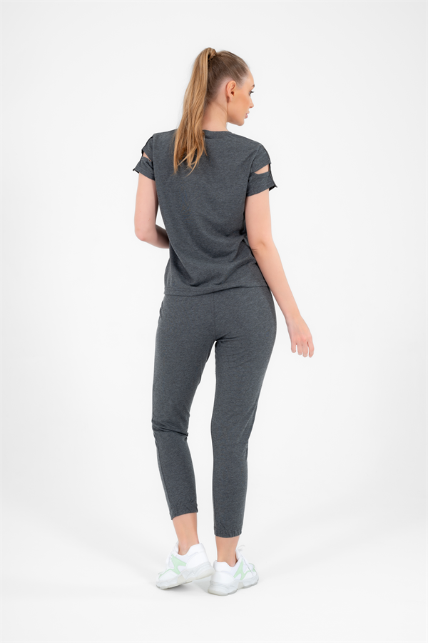 Escetic G3 Melanj Kadın Nakış Detaylı ABD Pike Nefes Alan T-shirt Takım A3068