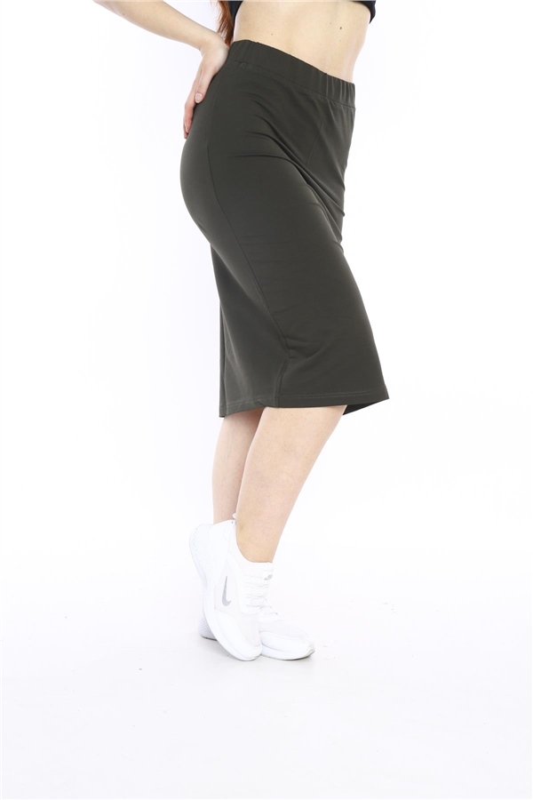Escetic Haki Kadın Süper 2 İplik Yırtmaç Şerit Detaylı Spor Etek 0617