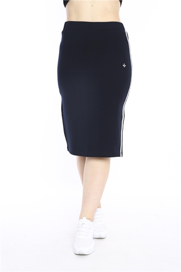 Escetic Lacivert Kadın Süper 2 İplik Yırtmaç Şerit Detaylı Spor Etek 0617