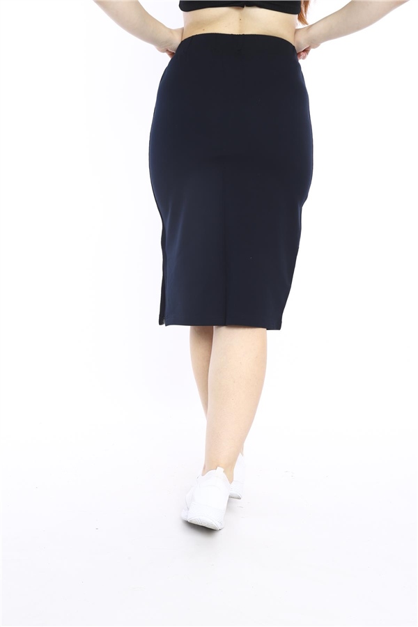 Escetic Lacivert Kadın Süper 2 İplik Yırtmaç Şerit Detaylı Spor Etek 0617