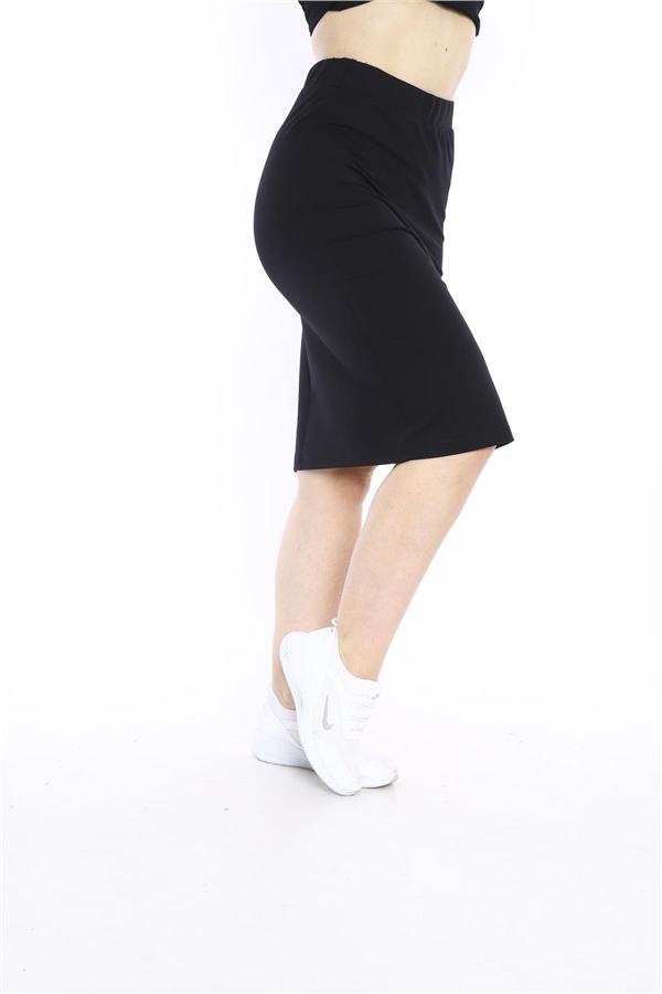 Escetic Siyah Kadın Süper 2 İplik Yırtmaç Şerit Detaylı Spor Etek 0617