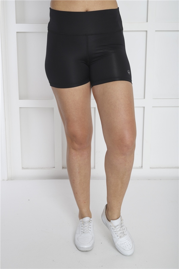 Escetic Siyah Kadın Polyester Normal Bel Fitness Spor Şort Tayt 0850